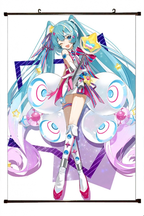 Hatsune Miku Anime black Plastic rod Cloth painting Wall Scroll 60X90CM   C3-83