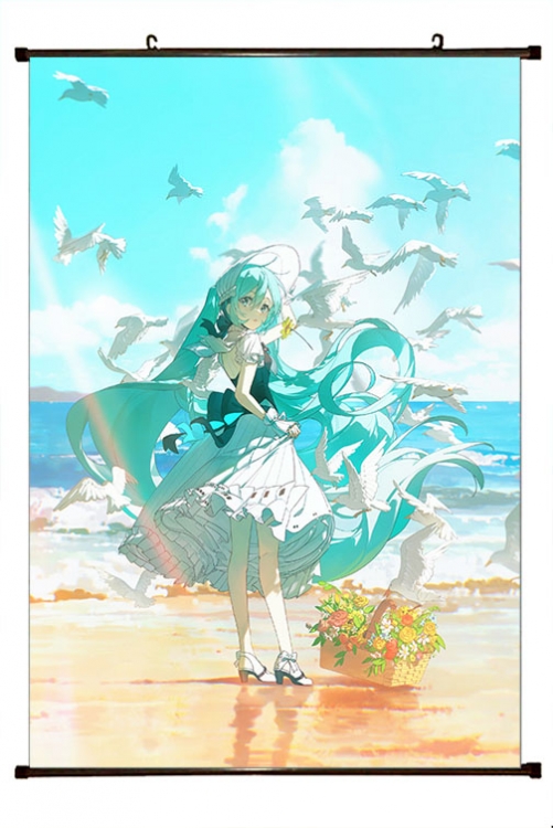 Hatsune Miku Anime black Plastic rod Cloth painting Wall Scroll 60X90CM  C3-139