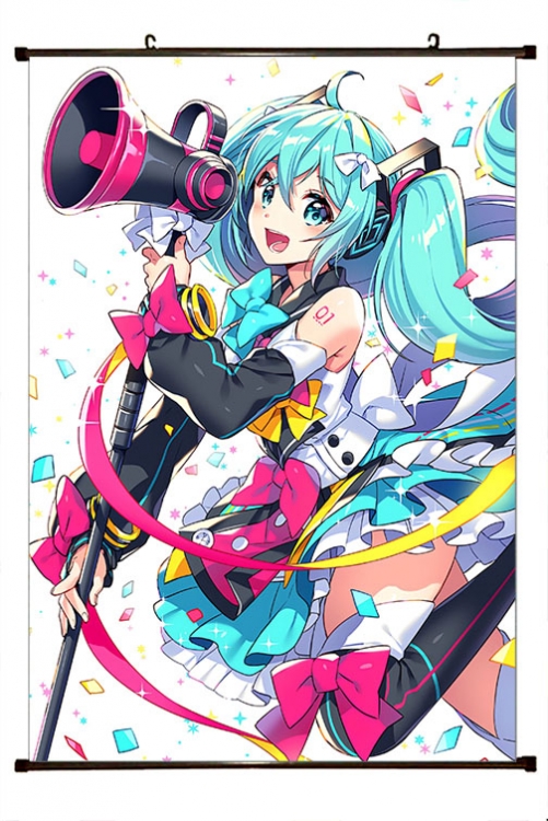 Hatsune Miku Anime black Plastic rod Cloth painting Wall Scroll 60X90CM  C3-17