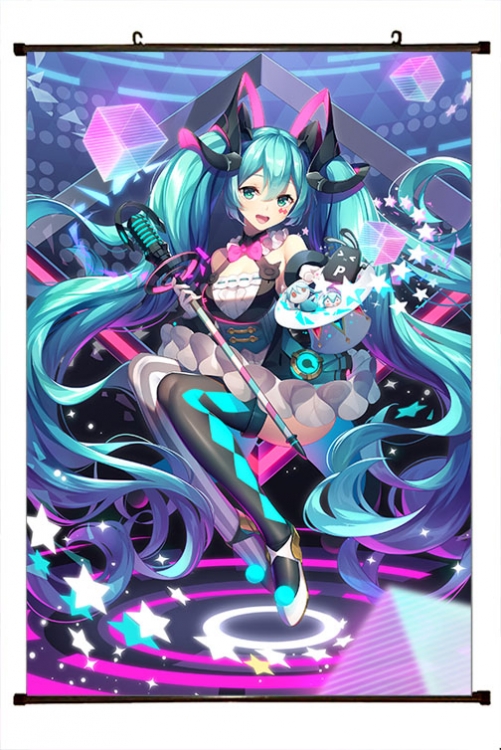 Hatsune Miku Anime black Plastic rod Cloth painting Wall Scroll 60X90CM  C3-81