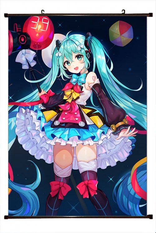 Hatsune Miku Anime black Plastic rod Cloth painting Wall Scroll 60X90CM  C3-21