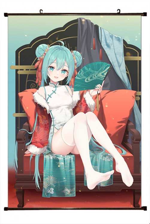 Hatsune Miku Anime black Plastic rod Cloth painting Wall Scroll 60X90CM   C3-129