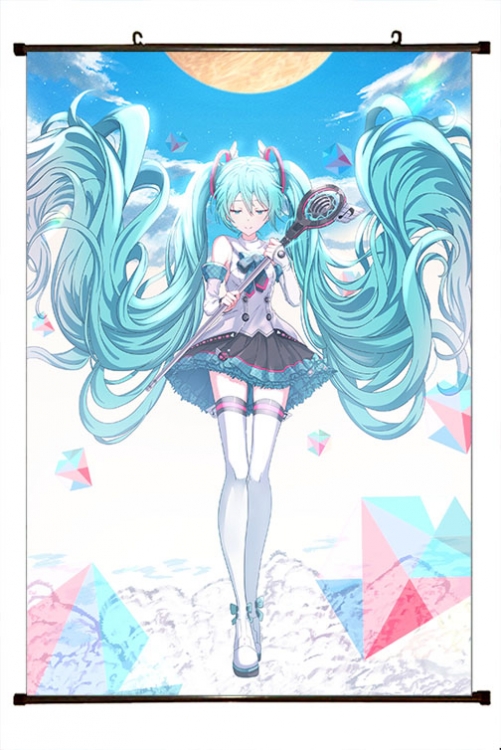 Hatsune Miku Anime black Plastic rod Cloth painting Wall Scroll 60X90CM  C3-88