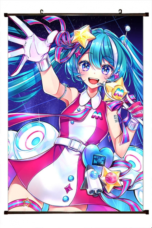 Hatsune Miku Anime black Plastic rod Cloth painting Wall Scroll 60X90CM  C3-87