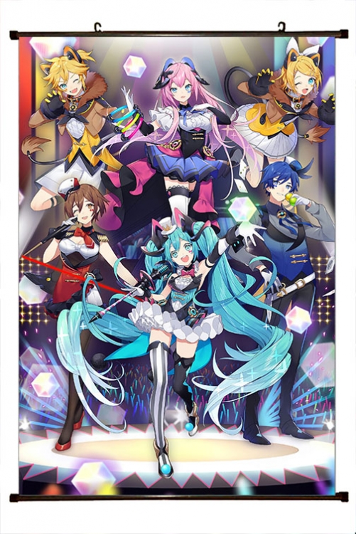 Hatsune Miku Anime black Plastic rod Cloth painting Wall Scroll 60X90CM  C3-49