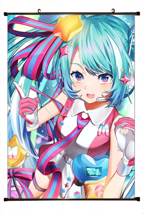 Hatsune Miku Anime black Plastic rod Cloth painting Wall Scroll 60X90CM   C3-92