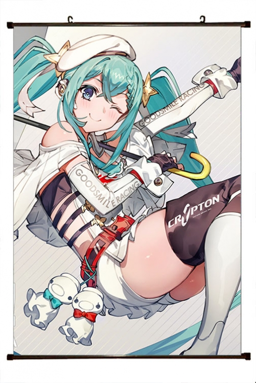 Hatsune Miku Anime black Plastic rod Cloth painting Wall Scroll 60X90CM C3-128