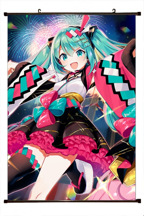 Hatsune Miku Anime black Plastic rod Cloth painting Wall Scroll 60X90CM  C3-26