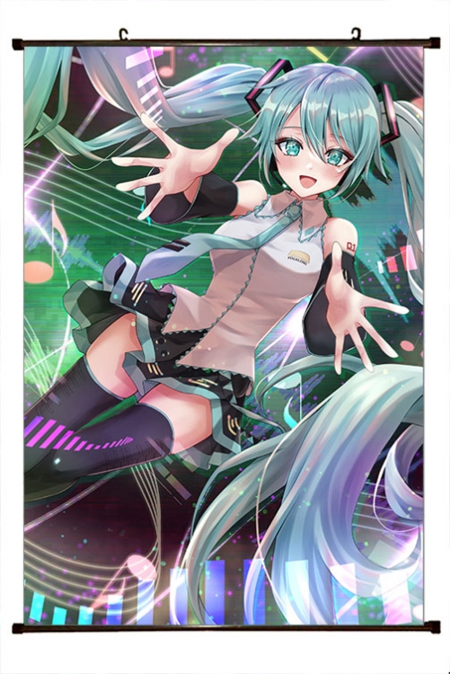 Hatsune Miku Anime black Plastic rod Cloth painting Wall Scroll 60X90CM   C3-117