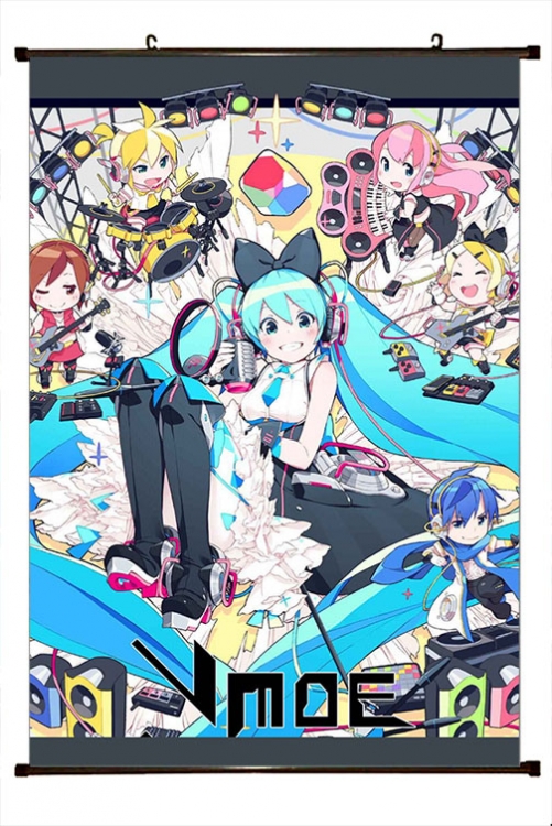 Hatsune Miku Anime black Plastic rod Cloth painting Wall Scroll 60X90CM   C3-33