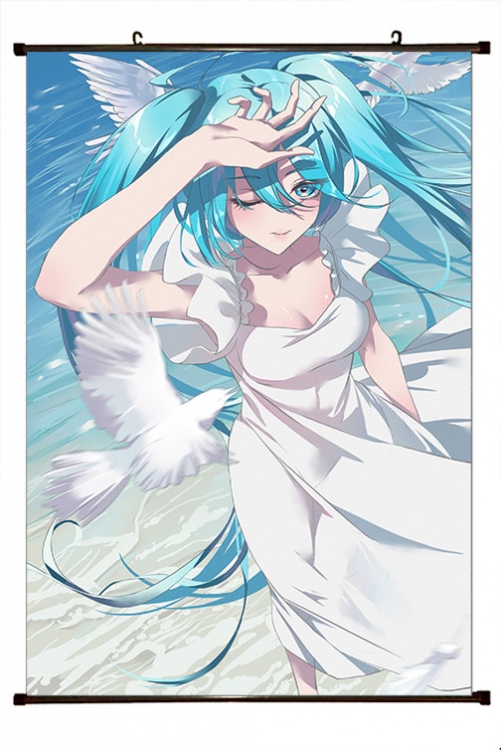 Hatsune Miku Anime black Plastic rod Cloth painting Wall Scroll 60X90CM  C3-110