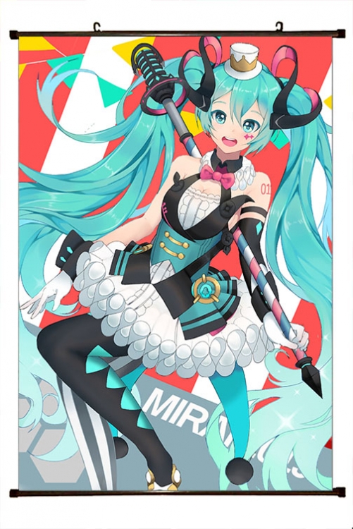 Hatsune Miku Anime black Plastic rod Cloth painting Wall Scroll 60X90CM  C3-74