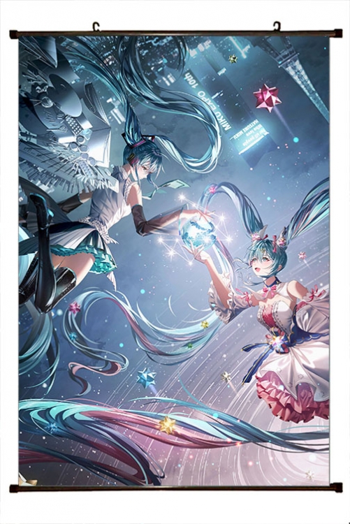 Hatsune Miku Anime black Plastic rod Cloth painting Wall Scroll 60X90CM  C3-116