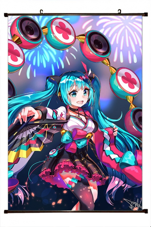 Hatsune Miku Anime black Plastic rod Cloth painting Wall Scroll 60X90CM  C3-25