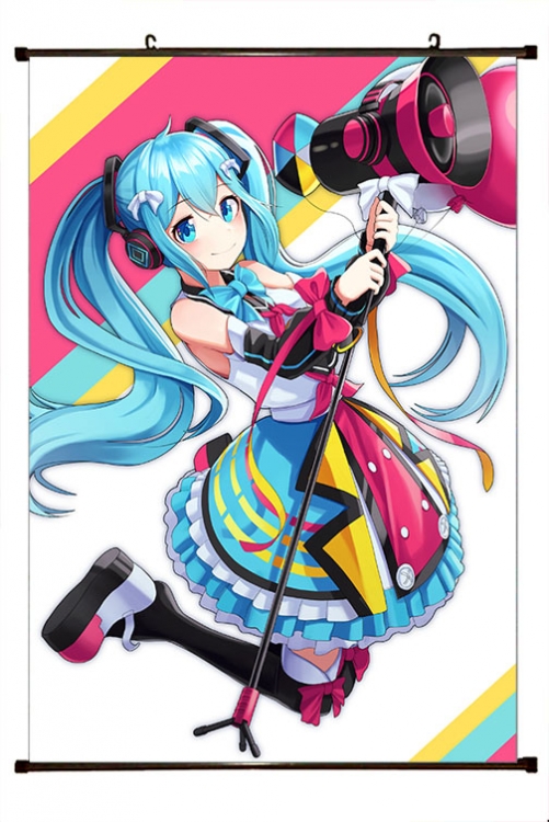 Hatsune Miku Anime black Plastic rod Cloth painting Wall Scroll 60X90CM  C3-31