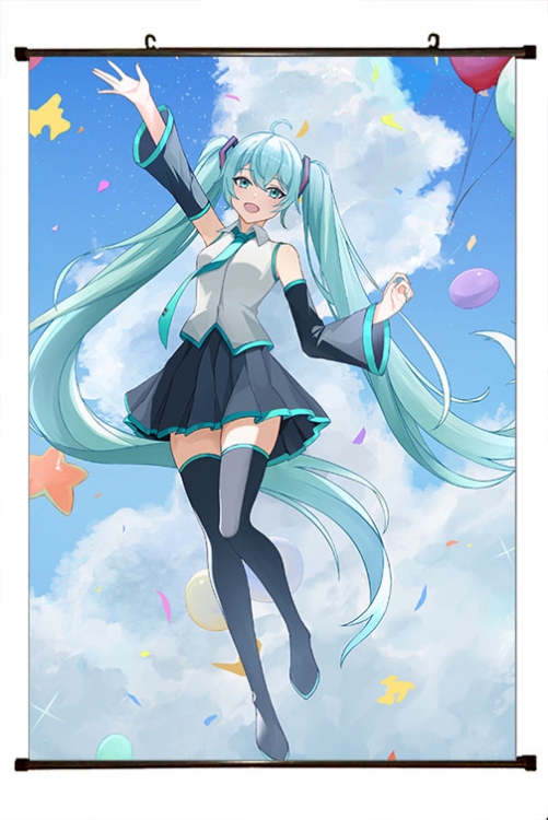 Hatsune Miku Anime black Plastic rod Cloth painting Wall Scroll 60X90CM   C3-120