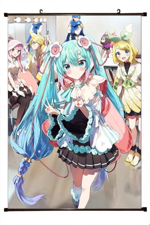 Hatsune Miku Anime black Plastic rod Cloth painting Wall Scroll 60X90CM  C3-54