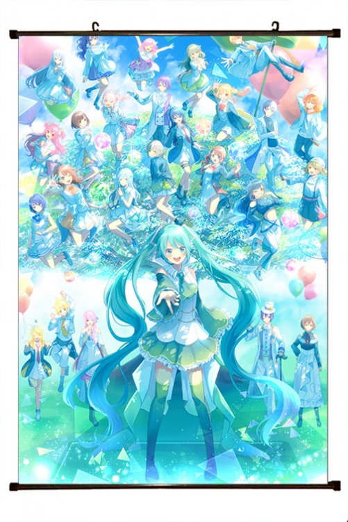 Hatsune Miku Anime black Plastic rod Cloth painting Wall Scroll 60X90CM   C3-48