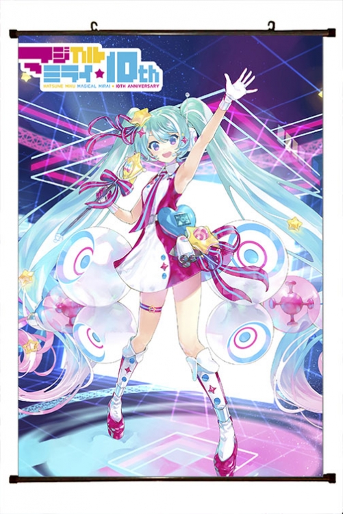 Hatsune Miku Anime black Plastic rod Cloth painting Wall Scroll 60X90CM   C3-80