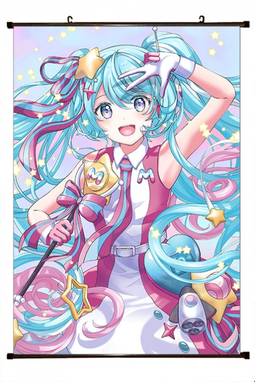 Hatsune Miku Anime black Plastic rod Cloth painting Wall Scroll 60X90CM  C3-86