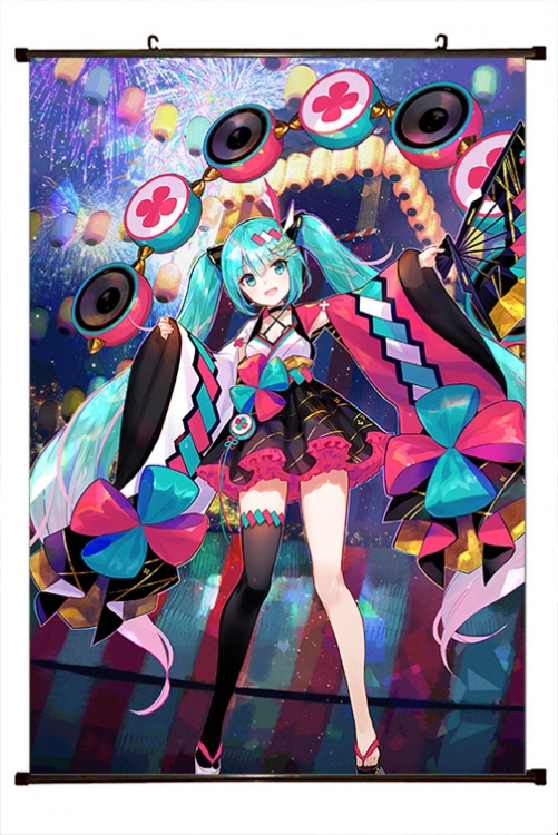 Hatsune Miku Anime black Plastic rod Cloth painting Wall Scroll 60X90CM  C3-15