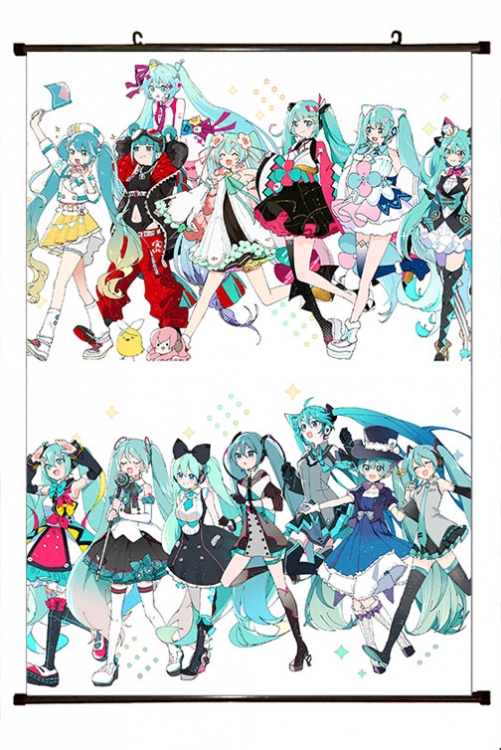 Hatsune Miku Anime black Plastic rod Cloth painting Wall Scroll 60X90CM   C3-101