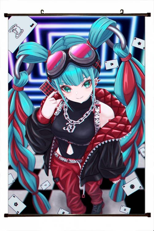 Hatsune Miku Anime black Plastic rod Cloth painting Wall Scroll 60X90CM  C3-96