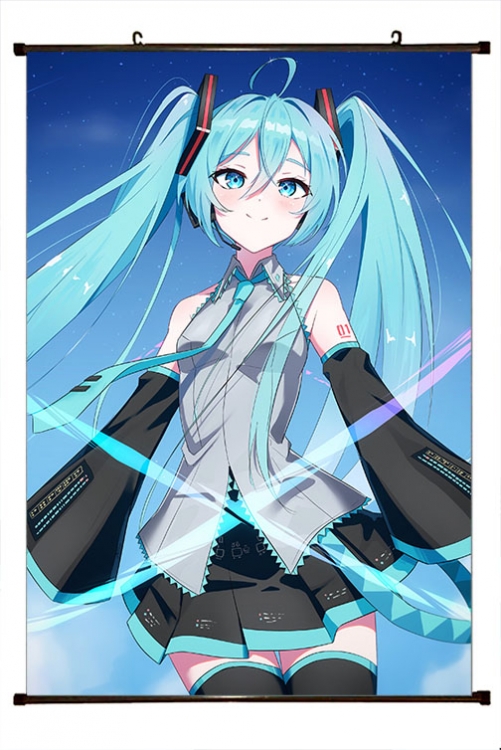 Hatsune Miku Anime black Plastic rod Cloth painting Wall Scroll 60X90CM   C3-124