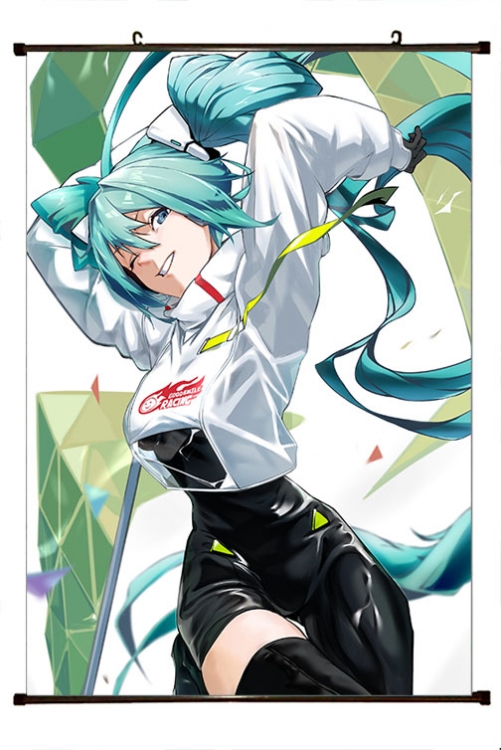 Hatsune Miku Anime black Plastic rod Cloth painting Wall Scroll 60X90CM  C3-141