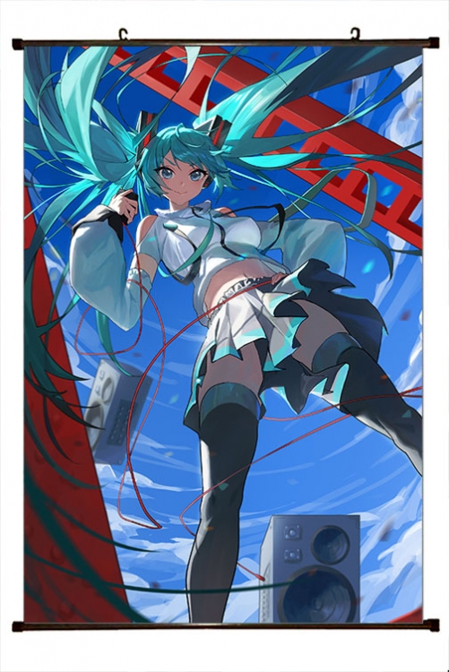 Hatsune Miku Anime black Plastic rod Cloth painting Wall Scroll 60X90CM  C3-123