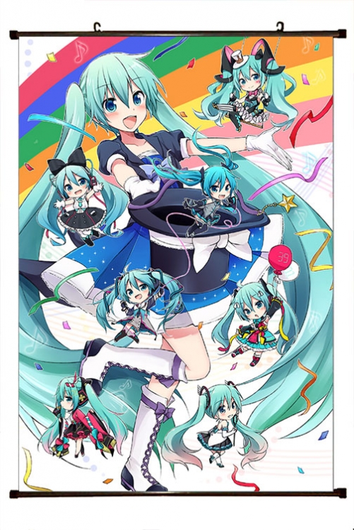 Hatsune Miku Anime black Plastic rod Cloth painting Wall Scroll 60X90CM  C3-35