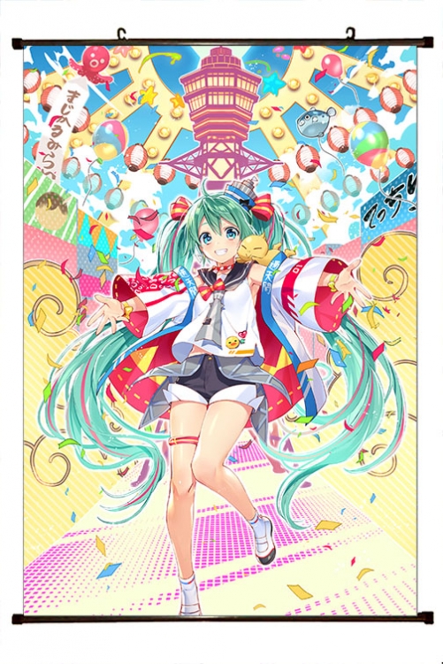 Hatsune Miku Anime black Plastic rod Cloth painting Wall Scroll 60X90CM  C3-146