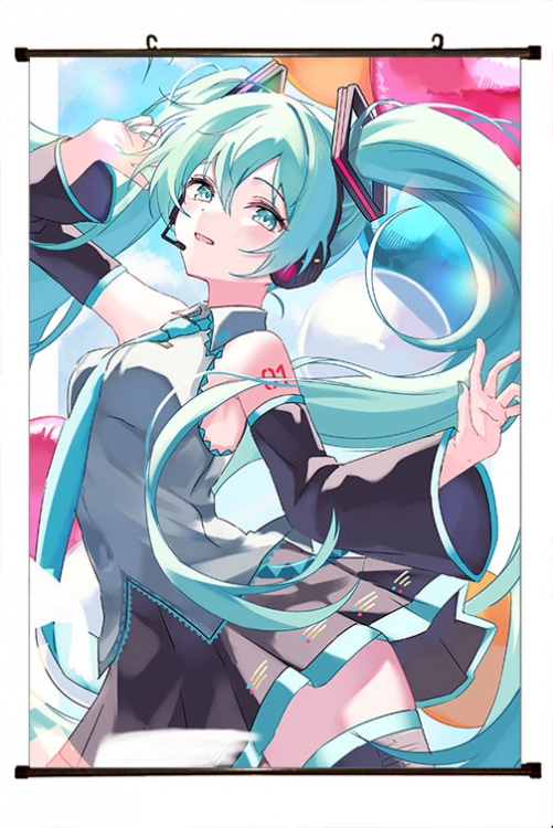 Hatsune Miku Anime black Plastic rod Cloth painting Wall Scroll 60X90CM  C3-106