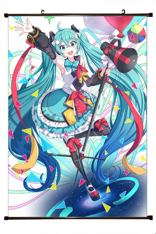 Hatsune Miku Anime black Plastic rod Cloth painting Wall Scroll 60X90CM  C3-89