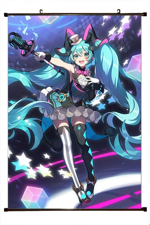 Hatsune Miku Anime black Plastic rod Cloth painting Wall Scroll 60X90CM  C3-72