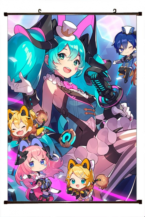 Hatsune Miku Anime black Plastic rod Cloth painting Wall Scroll 60X90CM   C3-14