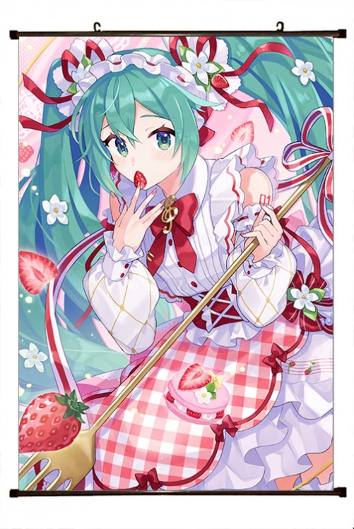 Hatsune Miku Anime black Plastic rod Cloth painting Wall Scroll 60X90CM  C3-94