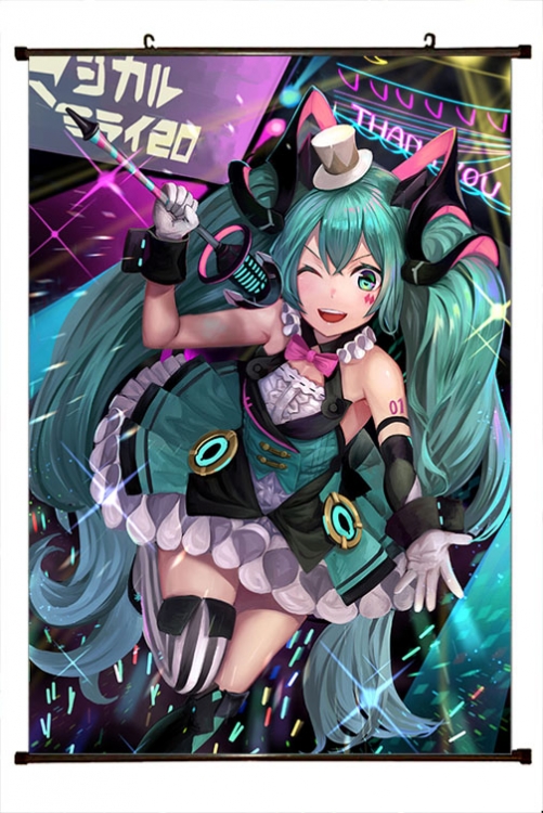 Hatsune Miku Anime black Plastic rod Cloth painting Wall Scroll 60X90CM  C3-77