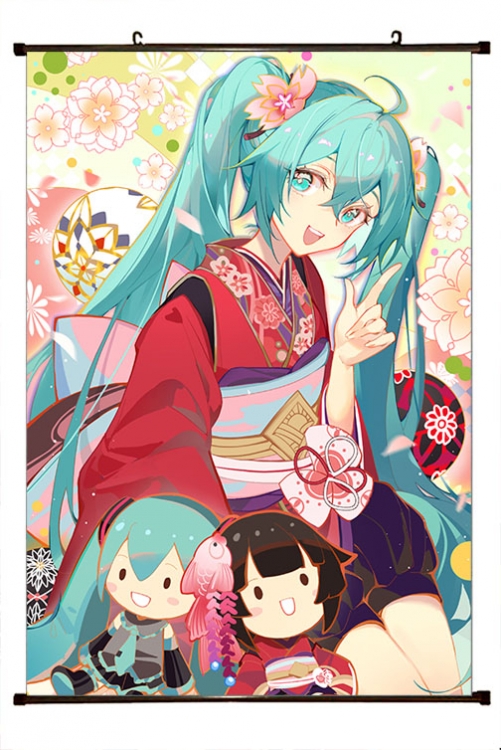 Hatsune Miku Anime black Plastic rod Cloth painting Wall Scroll 60X90CM  C3-102