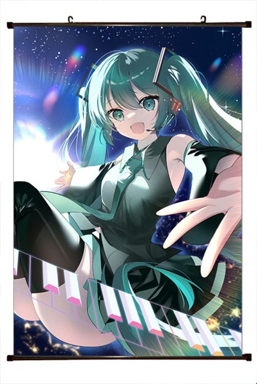 Hatsune Miku Anime black Plastic rod Cloth painting Wall Scroll 60X90CM  C3-114