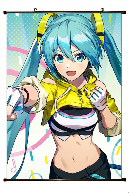 Hatsune Miku Anime black Plastic rod Cloth painting Wall Scroll 60X90CM  C3-125