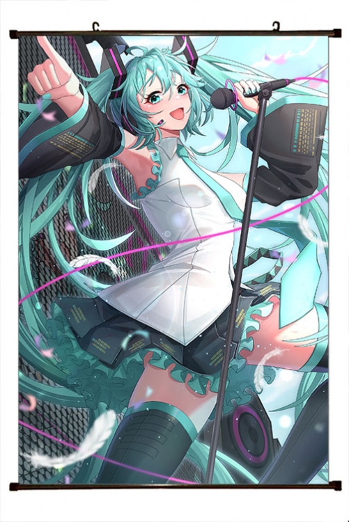 Hatsune Miku Anime black Plastic rod Cloth painting Wall Scroll 60X90CM  C3-104