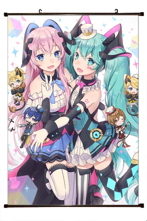 Hatsune Miku Anime black Plastic rod Cloth painting Wall Scroll 60X90CM C3-53