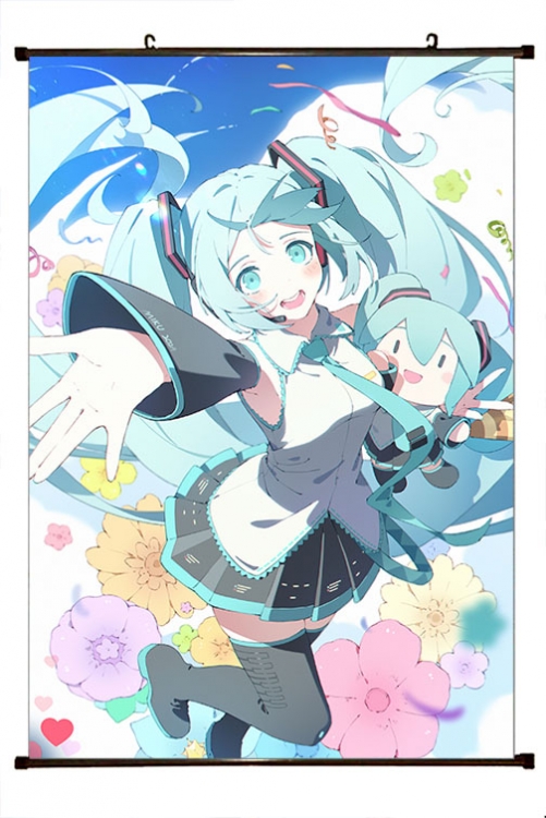 Hatsune Miku Anime black Plastic rod Cloth painting Wall Scroll 60X90CM C3-99