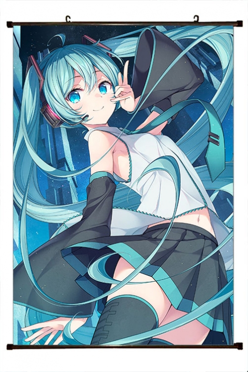 Hatsune Miku Anime black Plastic rod Cloth painting Wall Scroll 60X90CM  C3-130