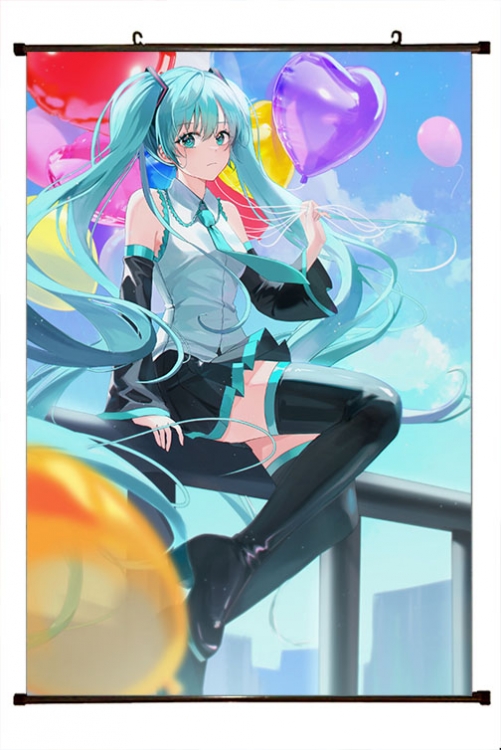 Hatsune Miku Anime black Plastic rod Cloth painting Wall Scroll 60X90CM  C3-140