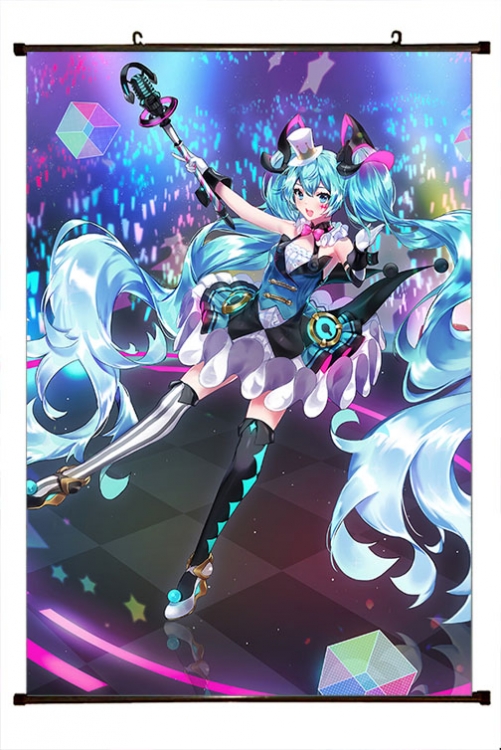 Hatsune Miku Anime black Plastic rod Cloth painting Wall Scroll 60X90CM C3-73