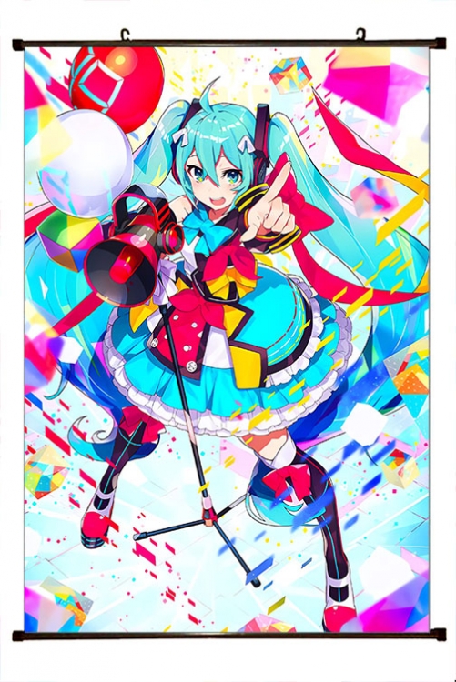 Hatsune Miku Anime black Plastic rod Cloth painting Wall Scroll 60X90CM C3-11