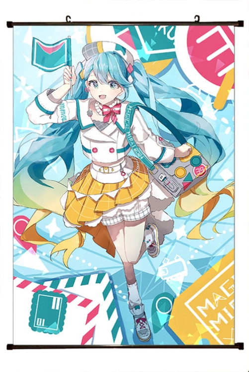 Hatsune Miku Anime black Plastic rod Cloth painting Wall Scroll 60X90CM  C3-7