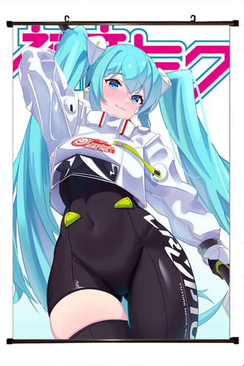 Hatsune Miku Anime black Plastic rod Cloth painting Wall Scroll 60X90CM  C3-131